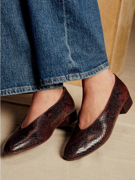 Sezane Shoes - Sezane Matilda Women’s Low Ballerina Snake-Embossed Brown Leather Flats 7.5 / 37